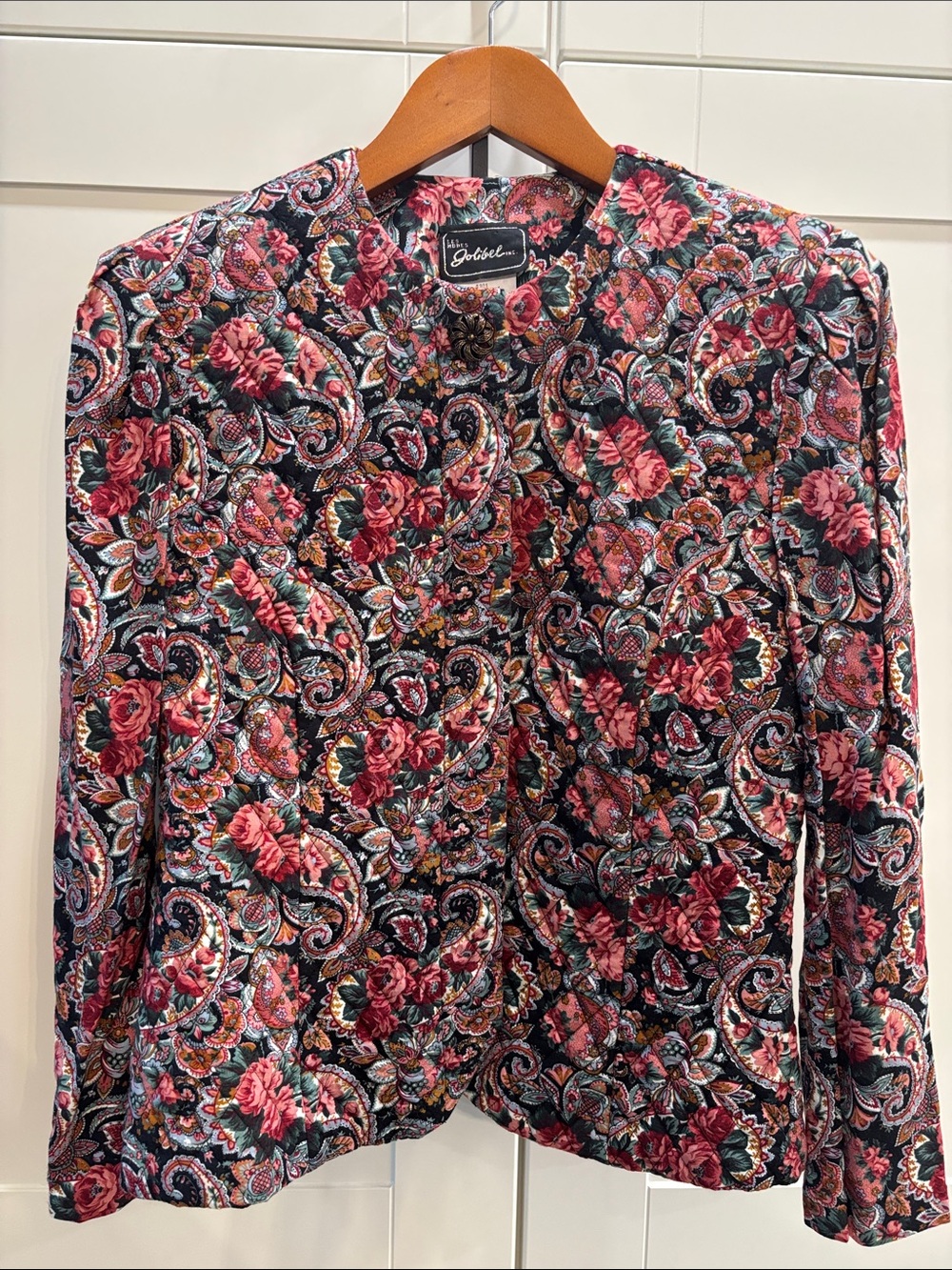 Vintage Quilted Floral Paisley Button-Down Jacket in Red Pink and Black
